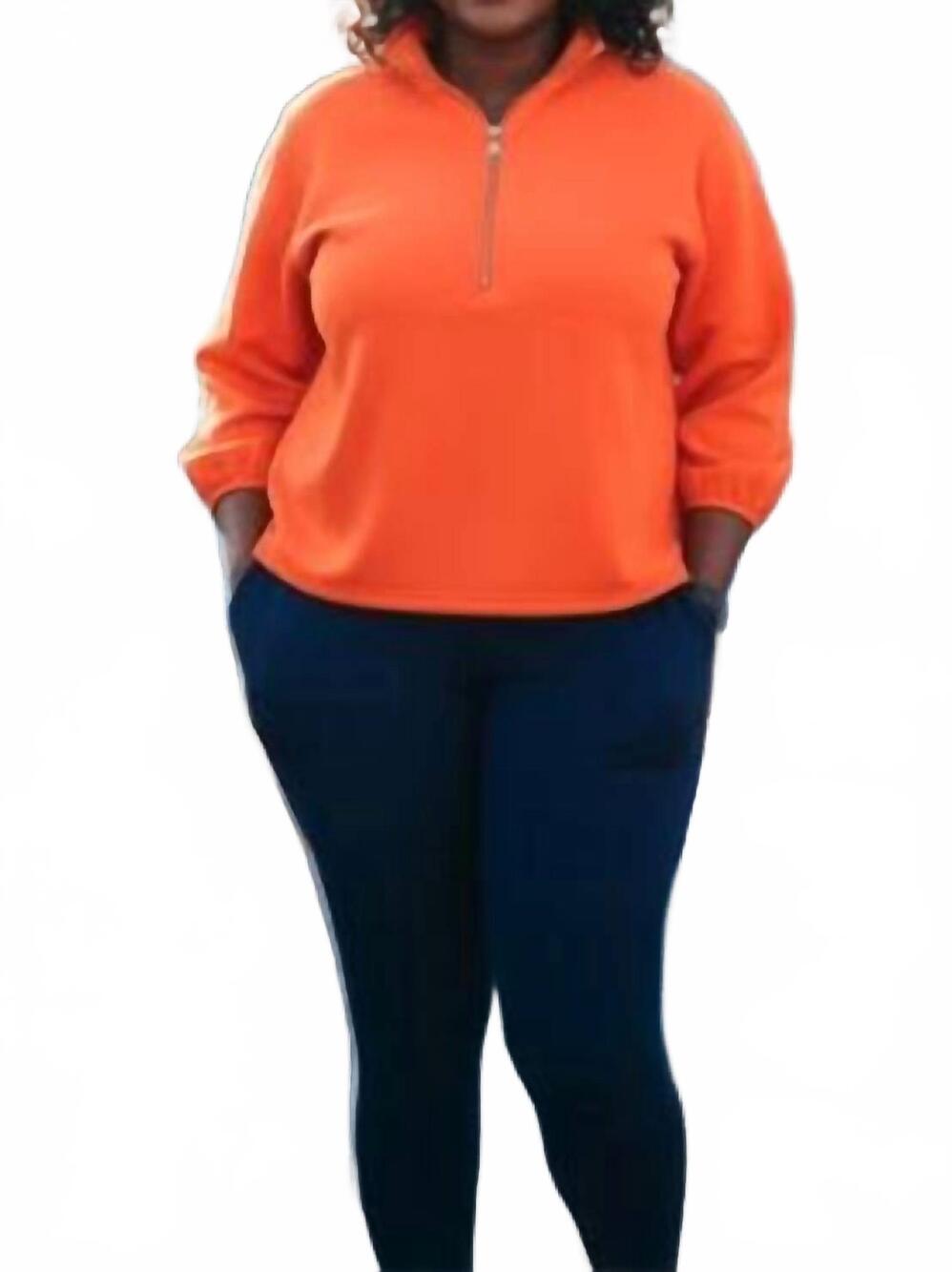 NEW SHE + SKY game day half sleeve half-zip knit top in orange